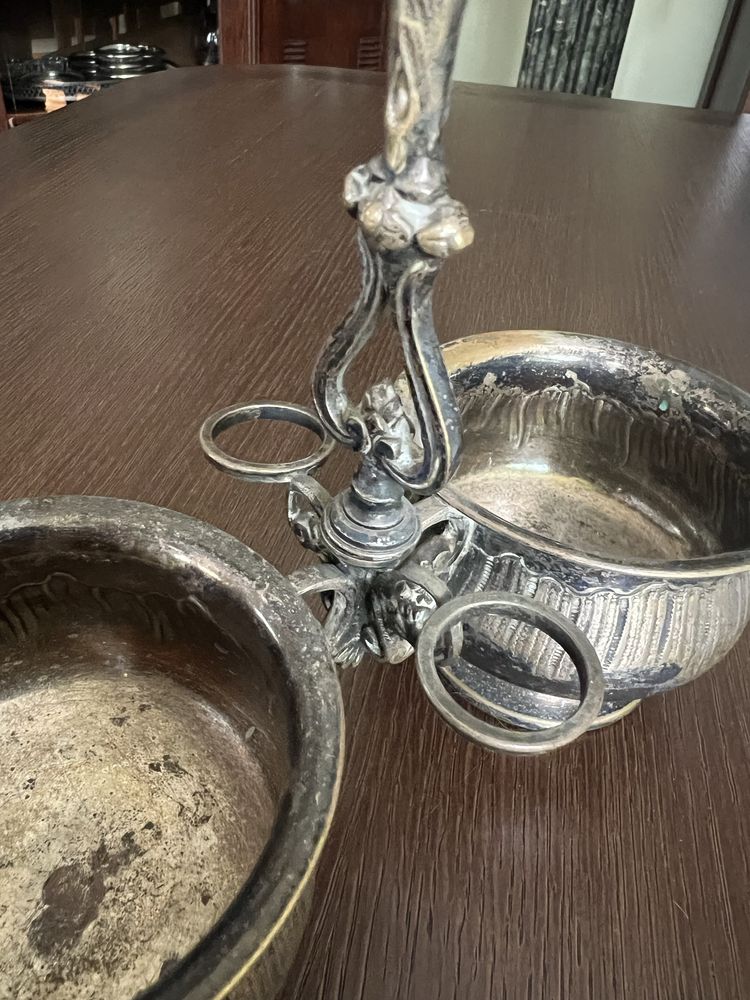 Platerowany kabaret solniczka przedwojenne przybory kuchenne