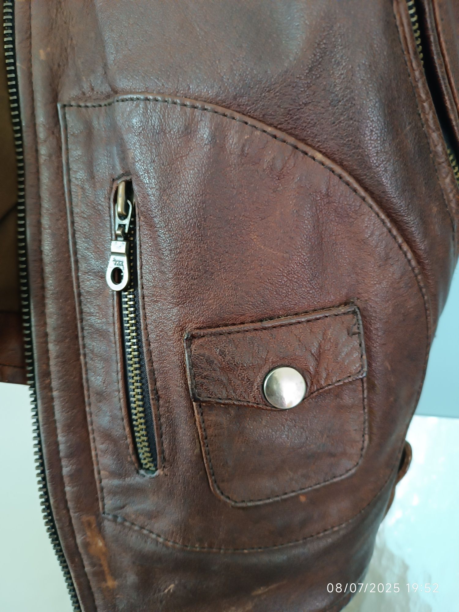 Colete biker  castanha vintage - XL