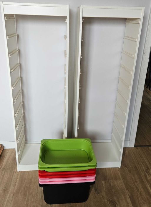 Regał biały Trofast 145cm + 5 pudła