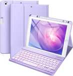 Vobafe etui klawiatura bluetooth LED iPad 7/8/9 10,2" stojak fioletowe
