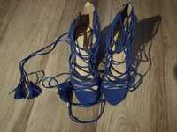 Szpilki sandały niebieskie sznurowane wysokim obcasie wiosenne nowe