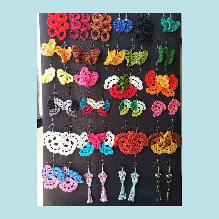 Brincos de crochet feitos à mão, em fio de algodão