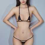 Seksowne micro bikini wiązane strój kąpielowy z dziurką czarny