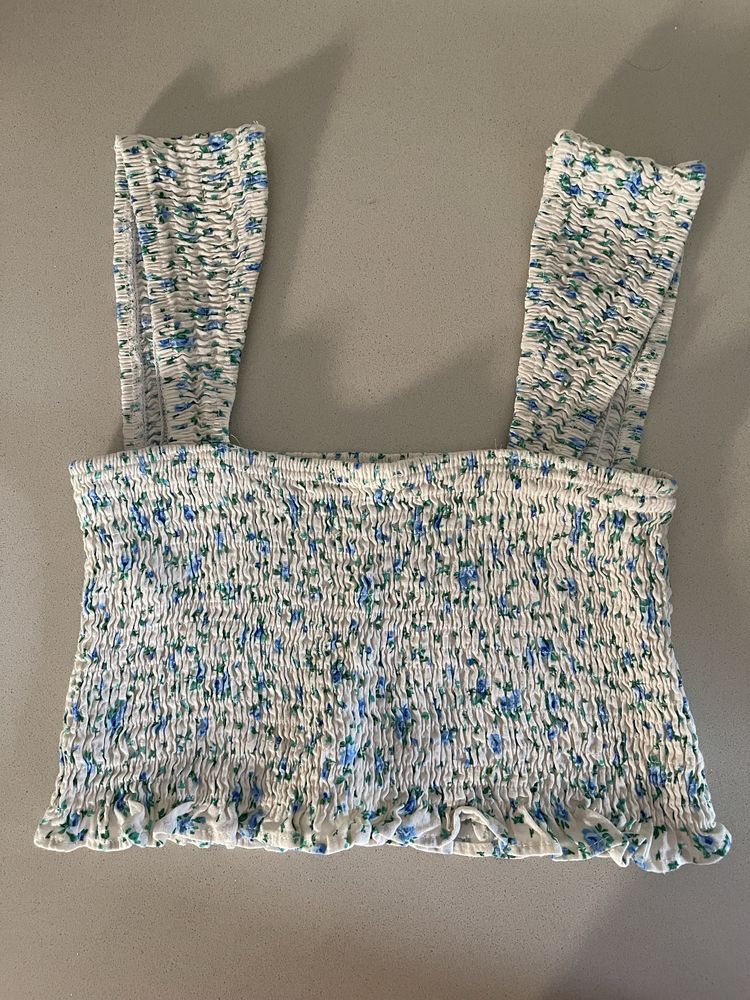 Top azul e verde Bershka
