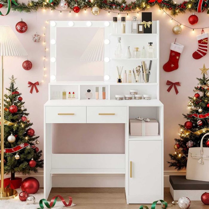 Toaletka z lustrem oświetleniem LED stolik biurko kosmetyczne biała