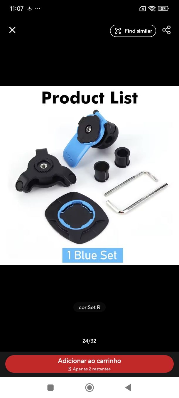 Suporte telemóvel tipo quad lock, ESPELHO ou GUIADOR, anti vibração