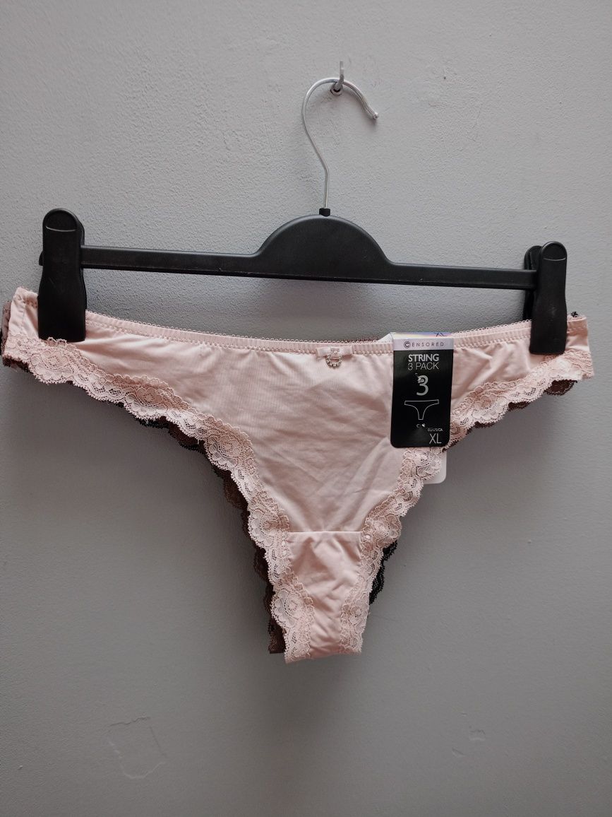 Sexsowne stringi 3 pack nowe Censored roz XL