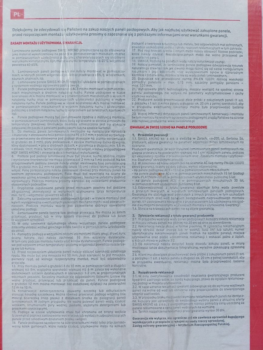 Panele podłogowe Swiss Krono AC5 10 mm – 1,6 m² – nowa paczka