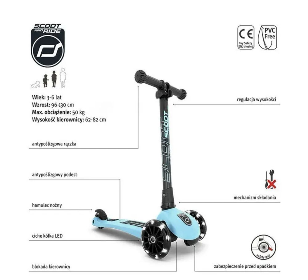 Hulajnoga trójkołowa dziecięca Scoot & Ride Highwaykick 3 LED rose