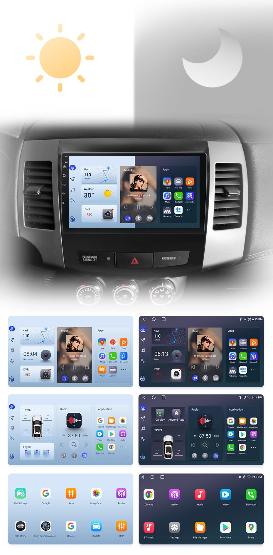 Rádio 9" Android Mitsubishi Outlander Citroen C-Cross Peugeot 4007