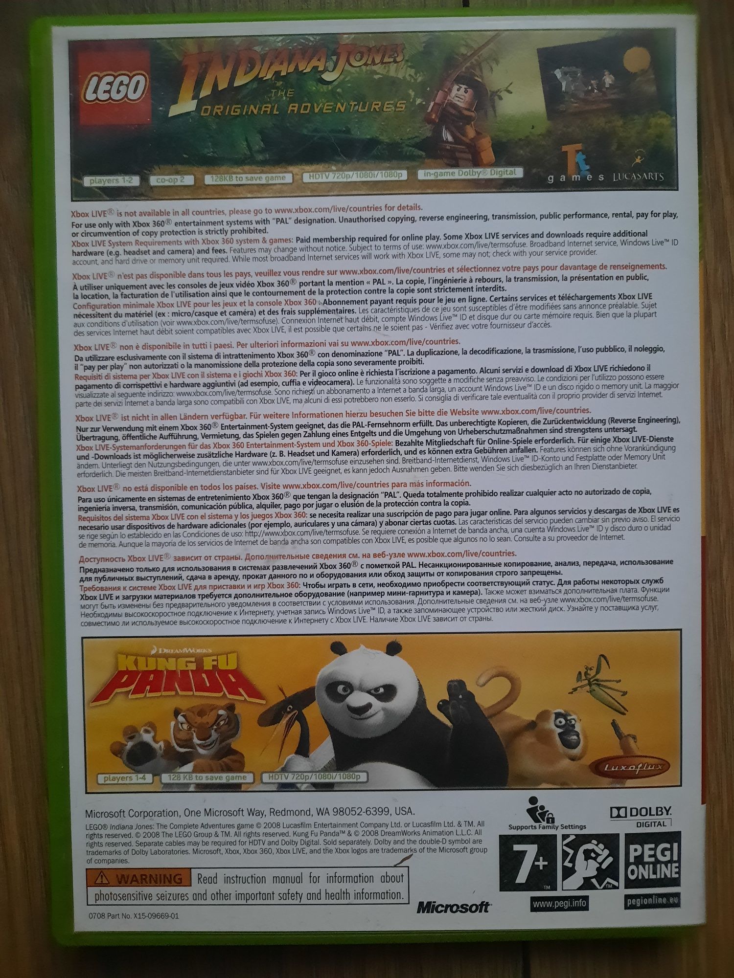 Lego INDIANA JONES Kung fu panda Microsoft Xbox 360