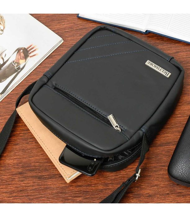 Beltimore torba męska na ramię skórzana czarna pasek