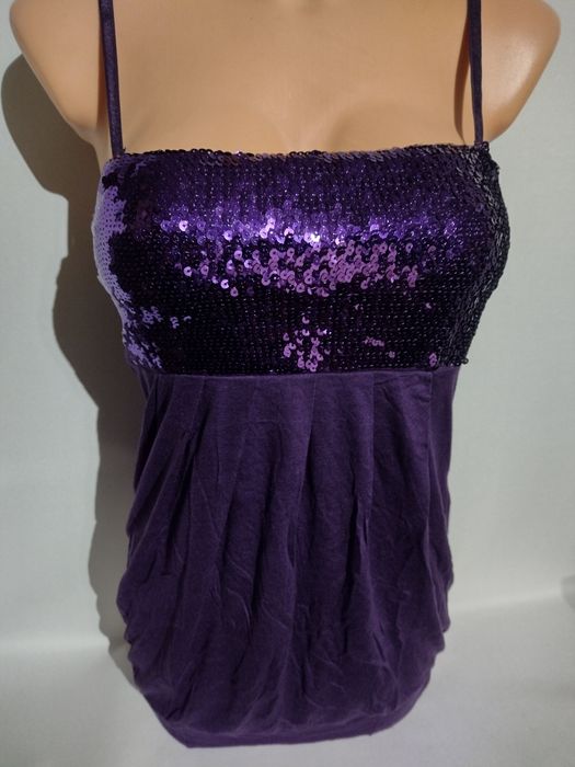 Tunika imprezowa bluzka cekinowa fioletowa kryjąca ciążowa sylwester