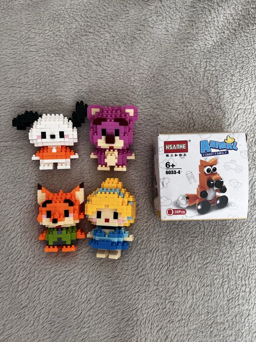 Figurki z mini klocków 4 postacie + gratis lisek w pudełku