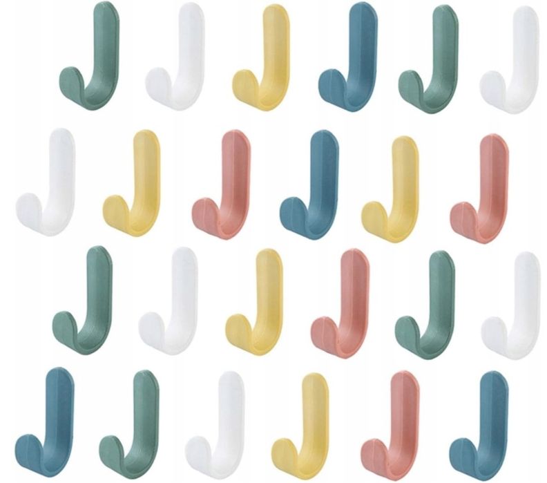 Samoprzylepne Haczyki  Kolorowe Plastikowe 6 Kolorów 18szt.