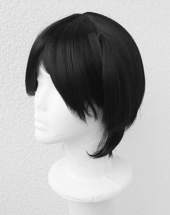 Krótka czarna peruka z grzywką krótki czarny wig cosplay bob z kitką