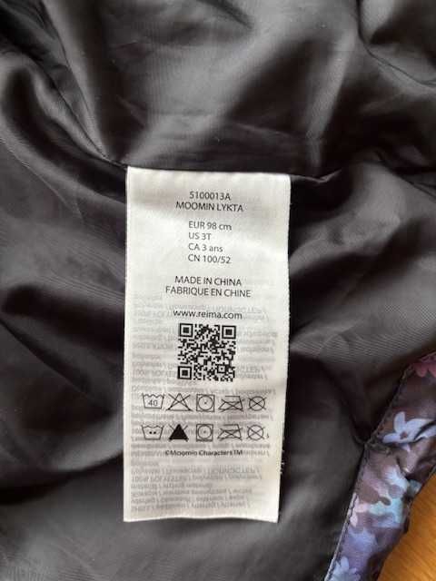 Reima Moomin Lykta, bardzo ciepła kurtka, roz. 98, idealny stan