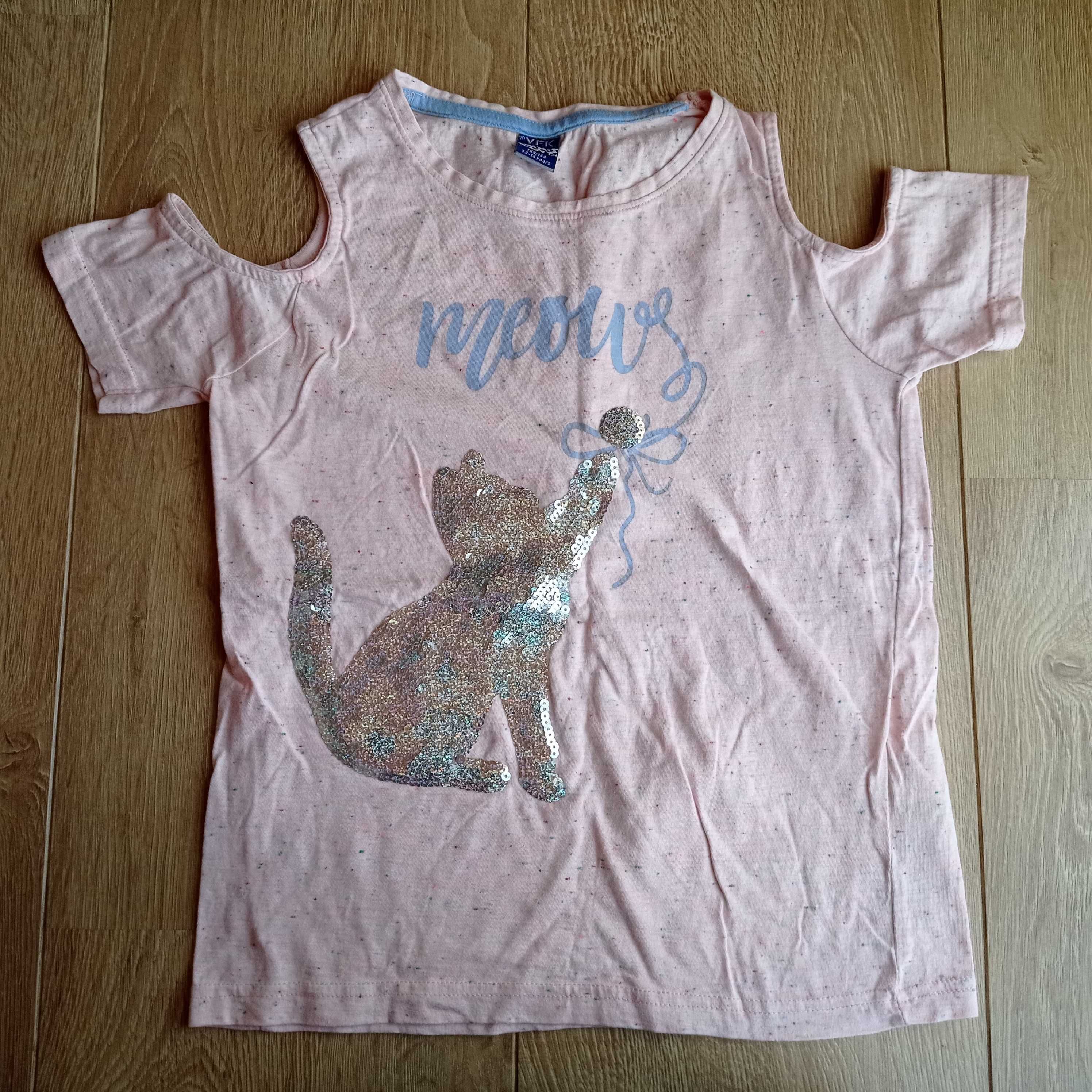 Y.F.K. różowa koszulka bluzka t-shirt Meow cekiny 158-164cm 12-14 lat