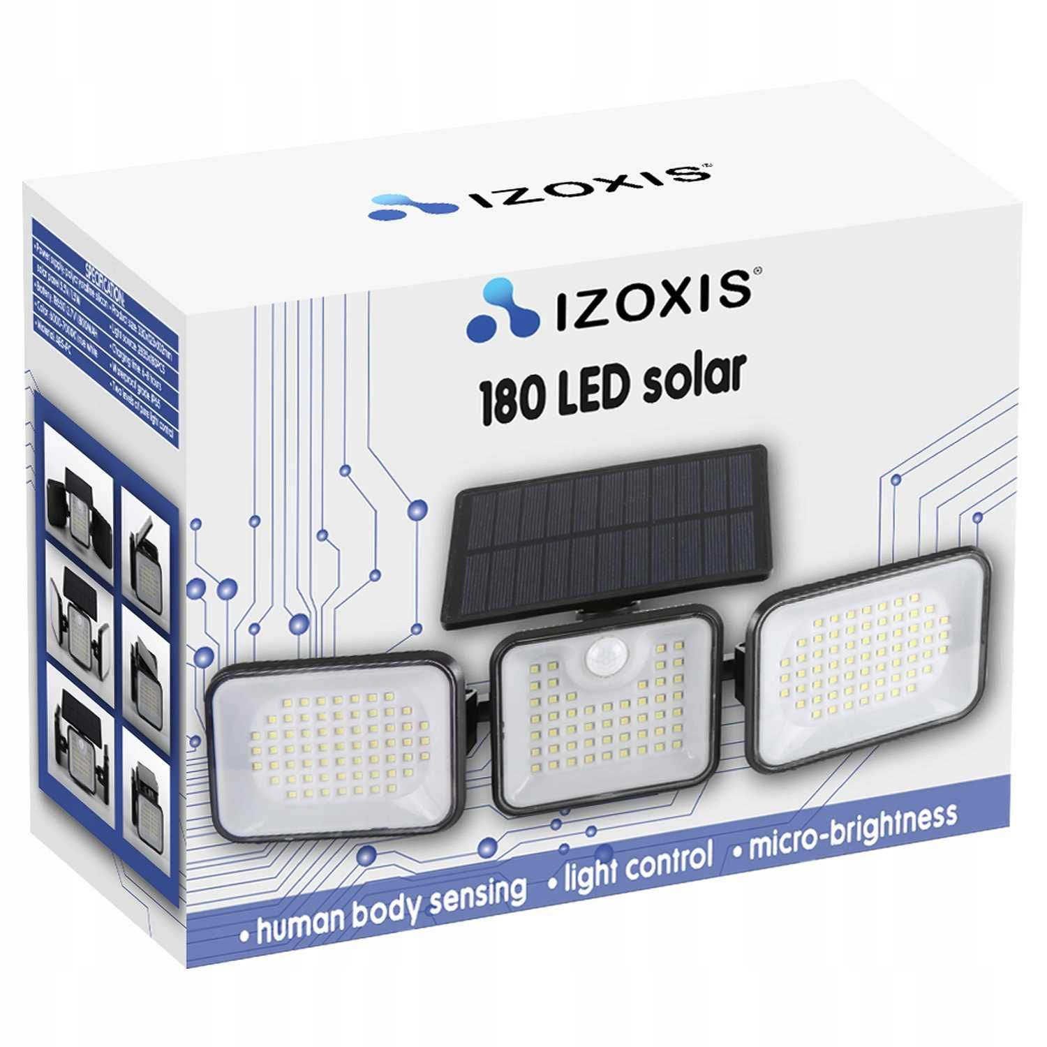 Lampa solarna IZOXIS 180 LED z czujnikiem ruchu i zmierzchu IP65