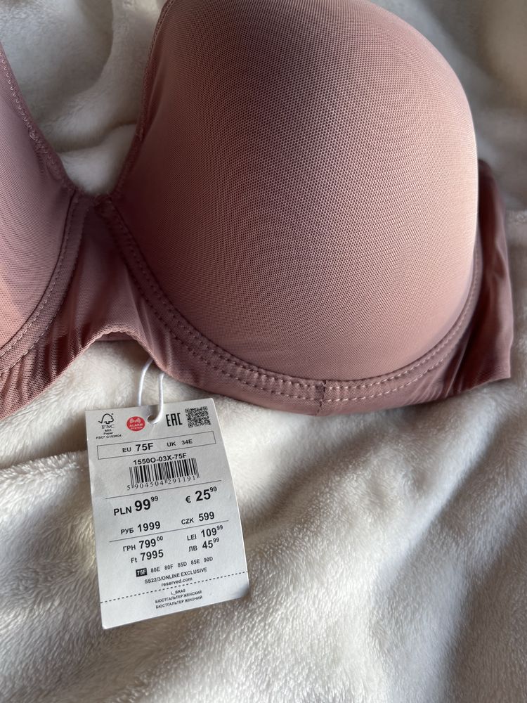 75F Nowy z metką biustonosz Reserved plus size róż pudrowy