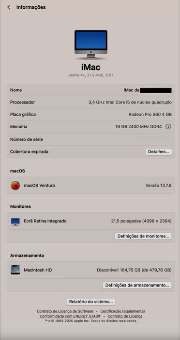 iMac 21,5" 4k 2017 - 16GB RAM - 480SSD