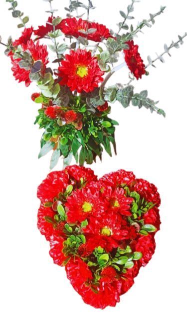 Stroik Serce I Bukiet Do Wazonu Czerwony – Komplet Premium Na Cmentarz