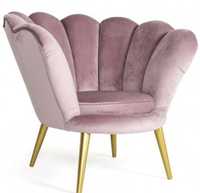 Fotel muszelka do salonu Muse różowy welur złote nóżki