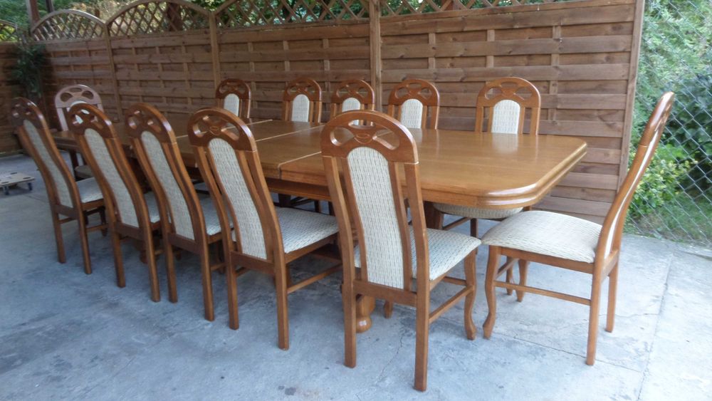 piękny duży masywny dębowy stół 12 krzeseł stan bdb wysyłka dowóz