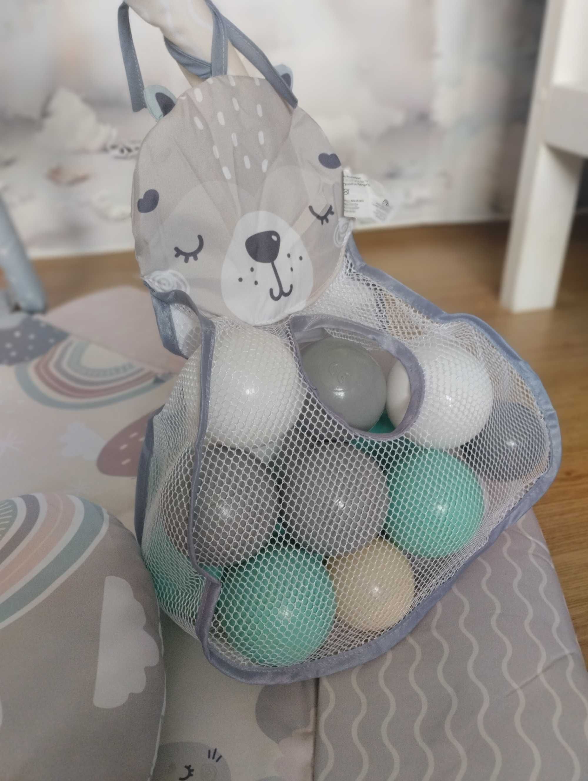 MoMi Mata Edukacyjna kojec PASTEL 3w1 piłeczki zabawki suchy basen