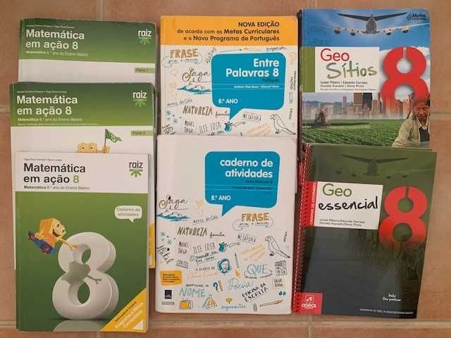 Livros escolares 9.º, 8.º e 7.º ano (Udare, Geo, FQ, Mat Ação))