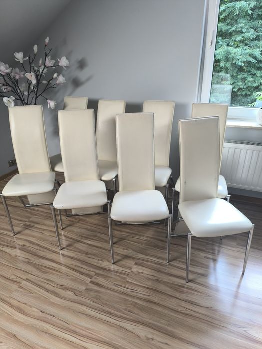 Krzesła do salonu 8 szt ekoskóra beżowe nogi chrom