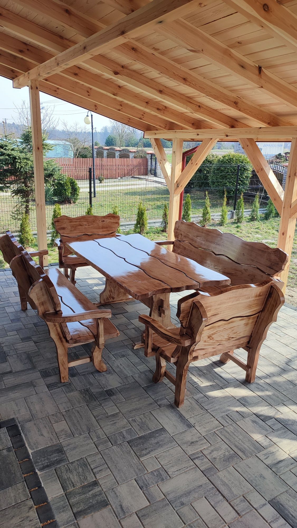 Meble ogrodowe stół ławki krzesła dla 10-12 osób altana parasol ogród
