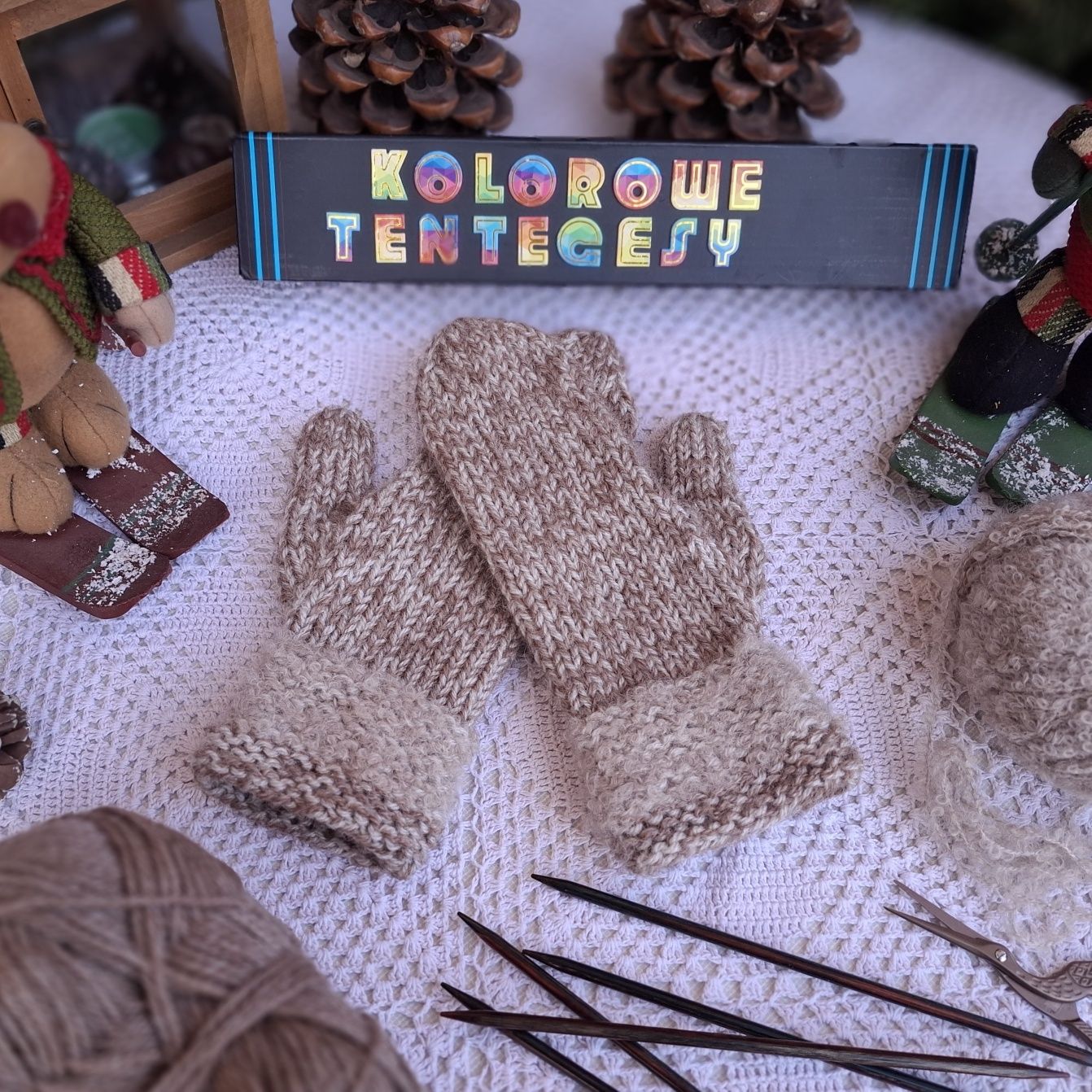 Rękawiczki handmade wełniane, melanż , beże