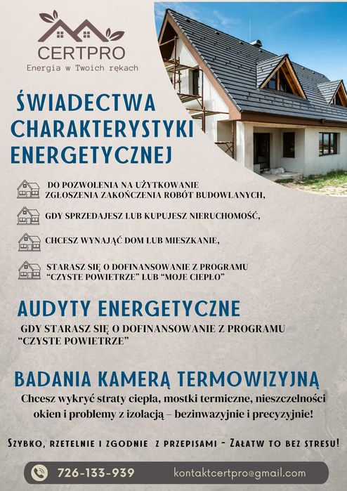 Świadectwa energetyczne,  Audyty / Termowizja Rzeszów, Łańcut, Leżajsk