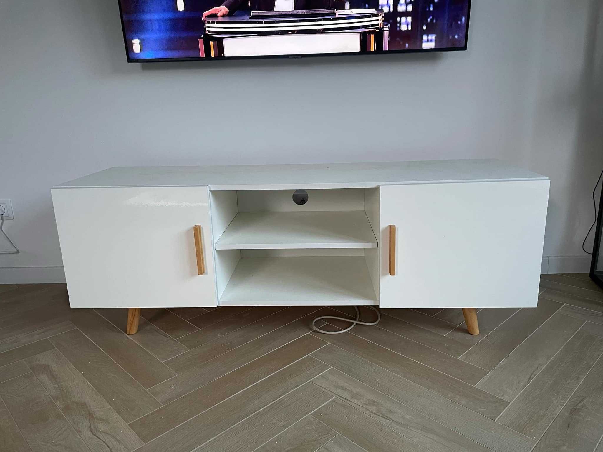 Szafka RTV biały połysk dl 160 cm styl skandynawski