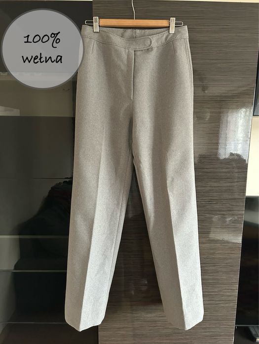 Szare wełniane spodnie cygaretki eleganckie rozmiar M/38 100% wełna