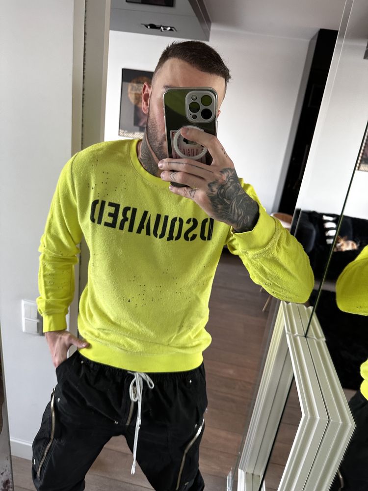 Bluza Dsquared neon żółta neonowa napis logo bawełna