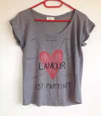Bluzka koszulka Zara używana szara serce XS S