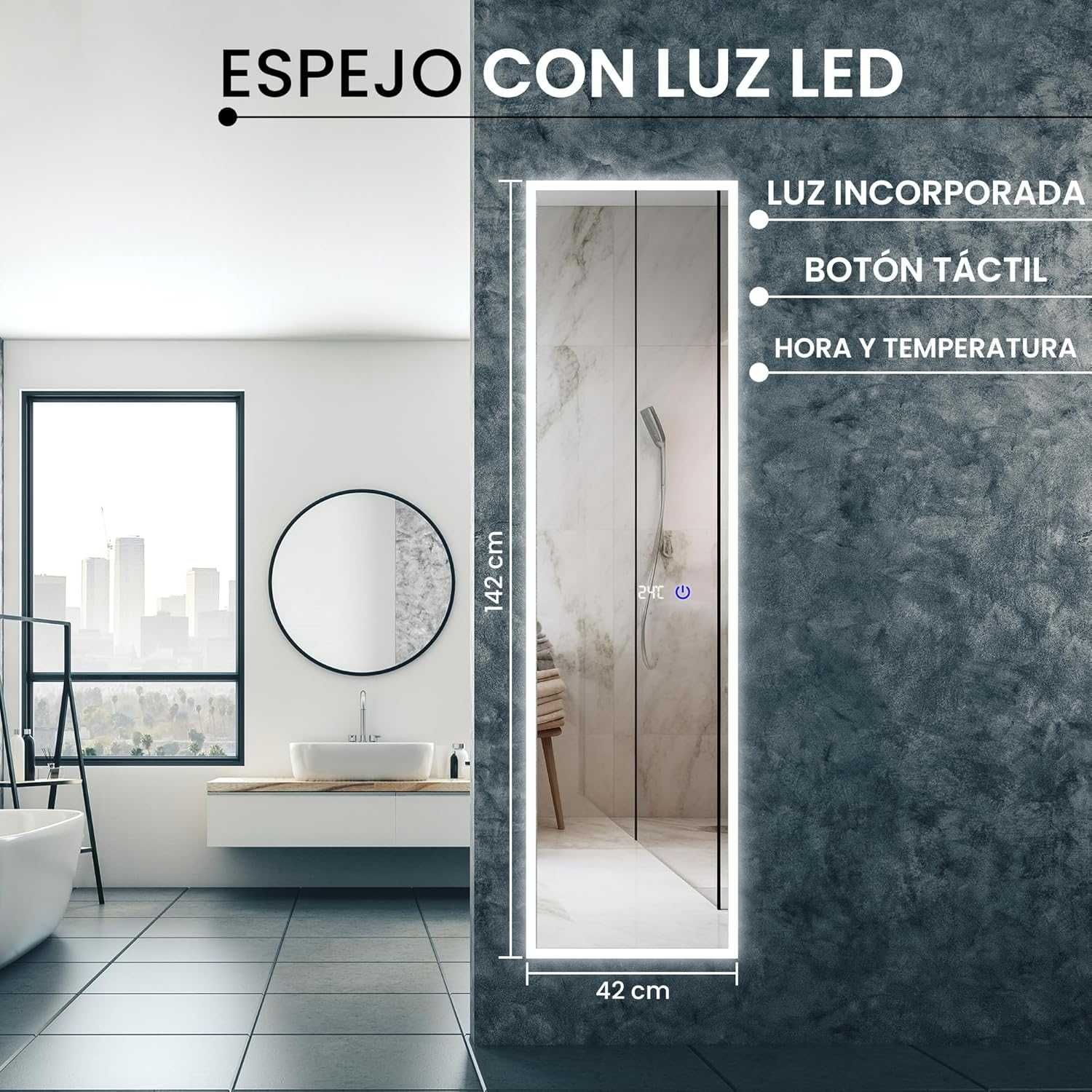 Nowe lustro / lusterko / prostokątne /LED /wiszące / 42x142 cm !A449!
