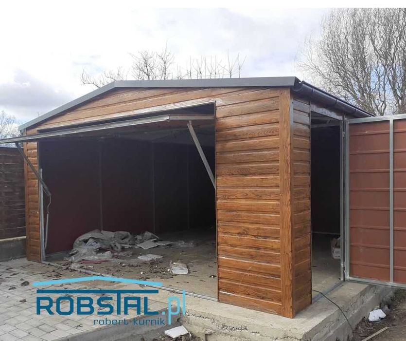 Garaż drewnopodobny 4,5x5,5 Brama uchylna MONTAŻ GRATIS