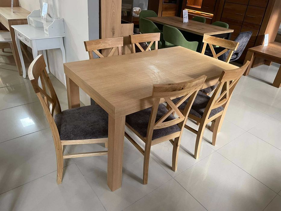 (25ST) Stół dębowy rozkładany + 6 krzeseł, wyprzedaż 2499 zł