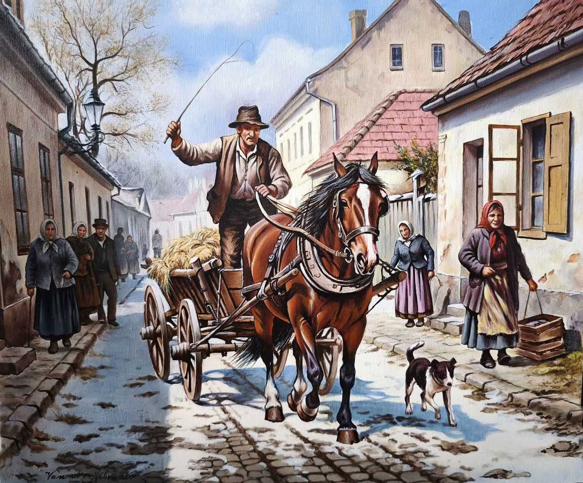 NA TARGOWISKO / obraz , płótno 60 x 50 cm.