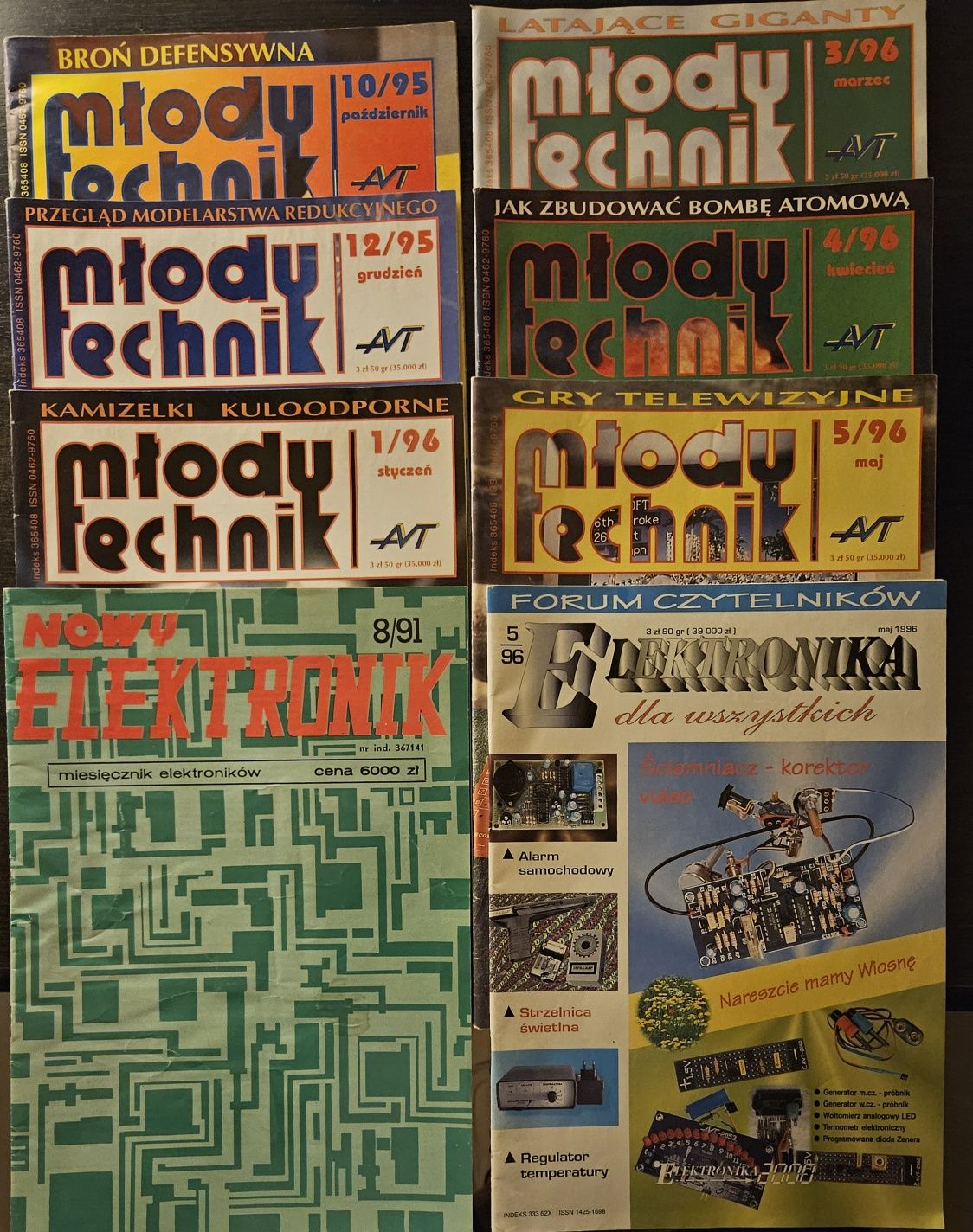 Czasopisma "Młody technik" 1995 - 1996,  "Nowy elektronik,Elektronika"