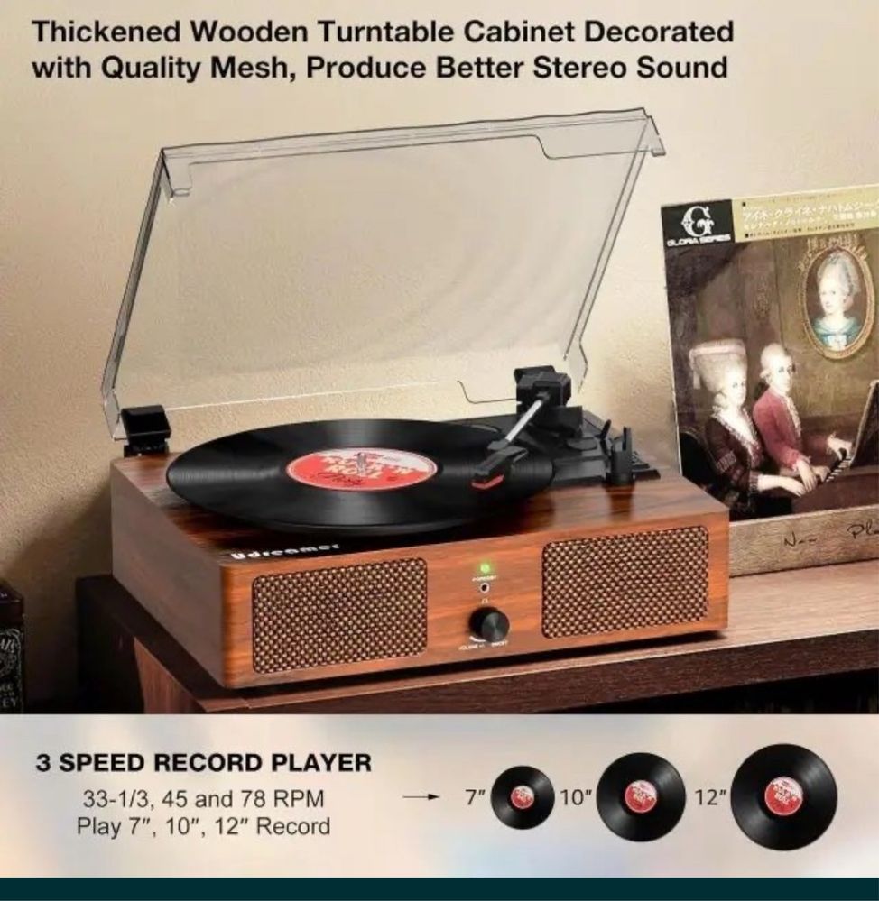 Програвач вініловий Udreamer Wood з bluetooth і вбудованими колонками