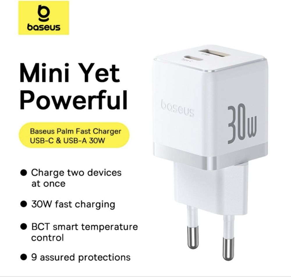 Зарядний Пристрій Baseus PD30W USB+Type-С з кабелем Туре-С to Type-С