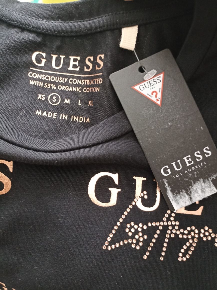 T-shirt czarny złote napisy Guess roz.XS/S