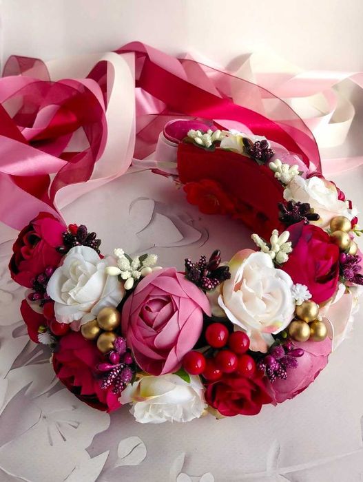 Великий український віночок-корона дитячий, сценічний зі стрічками