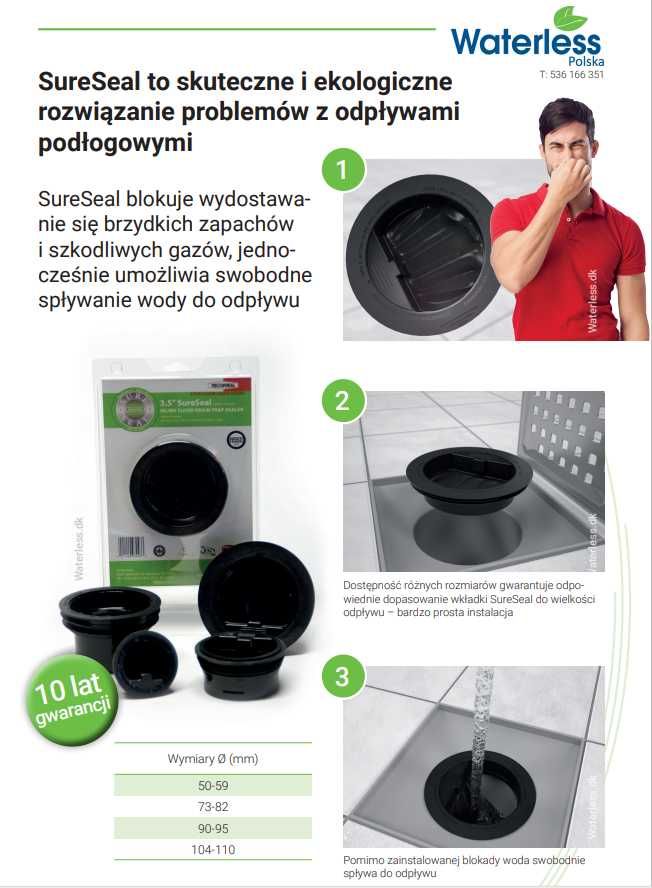 Silikonowy wpust podłogowy SureSeal bez zalewania