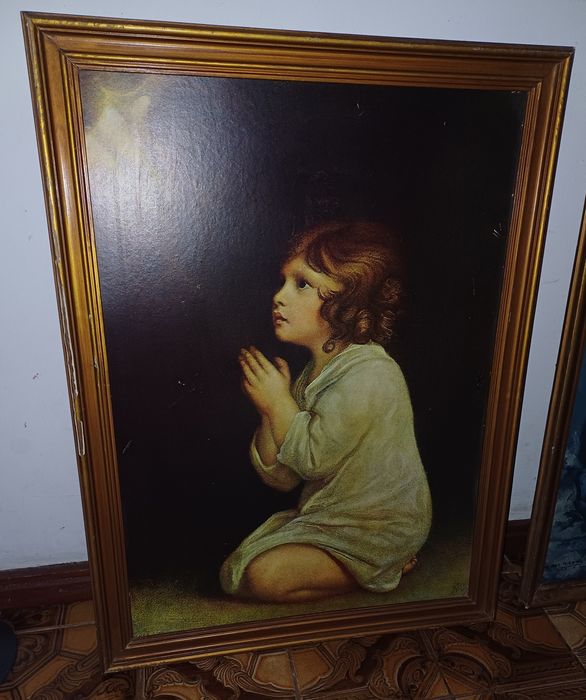 Quadros antigos, Vintage anos 70/80. Menina a rezar.