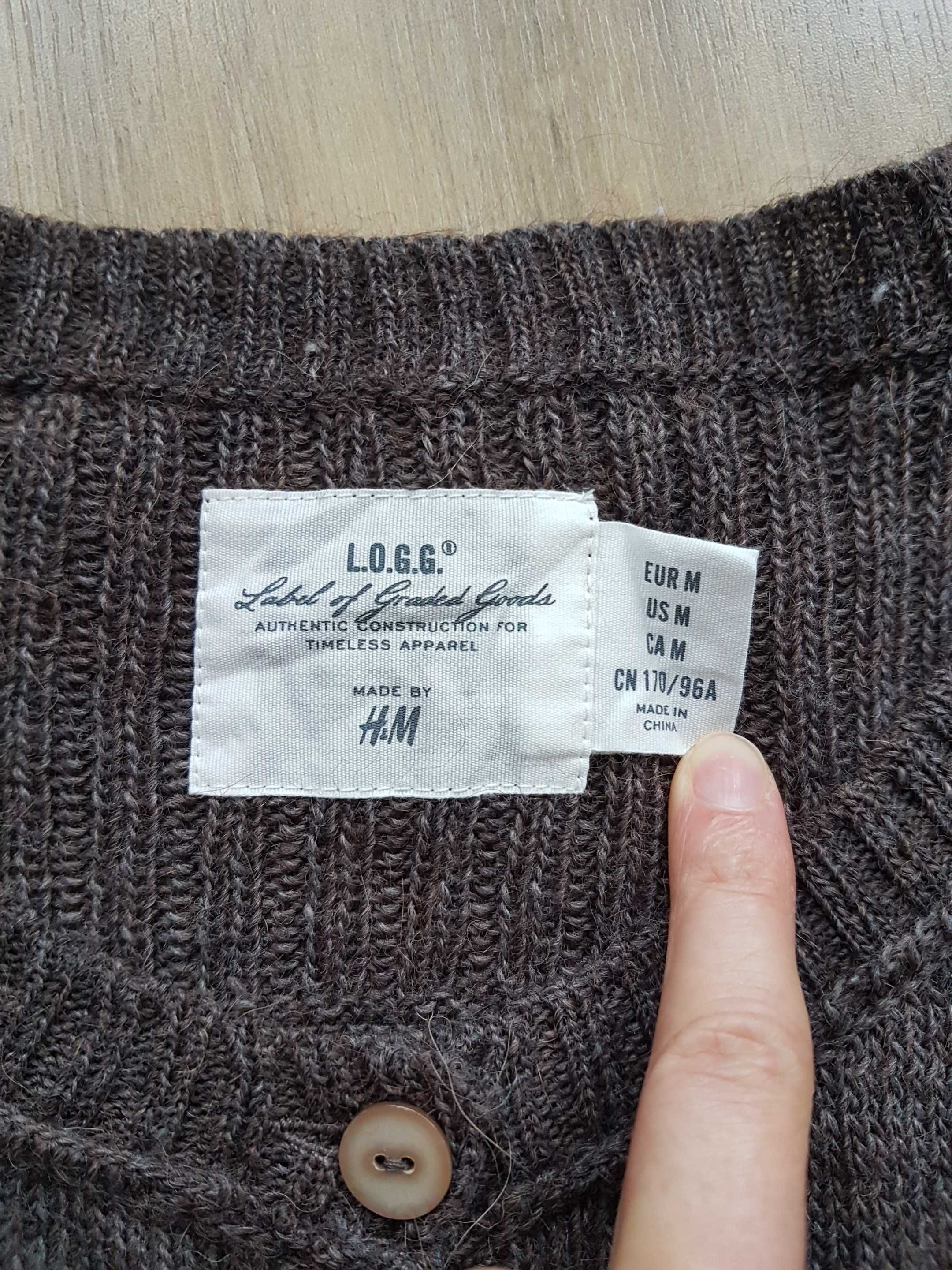 Brązowy sweter H&M wywijane rękawy roz. M 42% Wełna 28% Alpaka